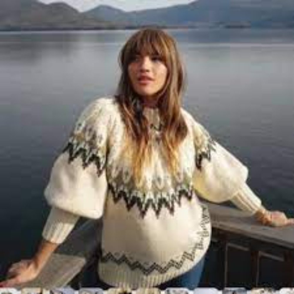 Zara Wool Blend Big Oversized Cream Sweater M Nordic Style - Jacquard - Nordic - Picture 2 of 6